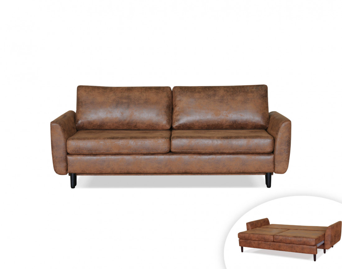 Canapé droit 3 places convertible style industriel avec coffre de rangement Dan