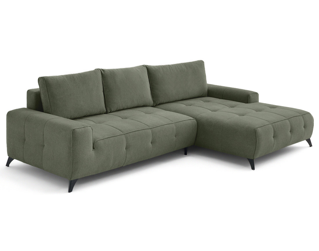 Canapé d'angle droit 4 places convertible avec coffre en tissu texturé Rimini