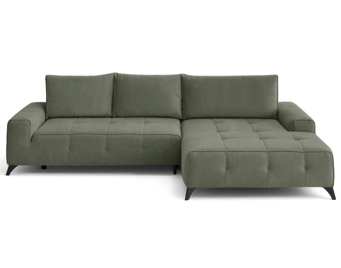 Canapé d'angle droit 4 places convertible avec coffre en tissu texturé Rimini