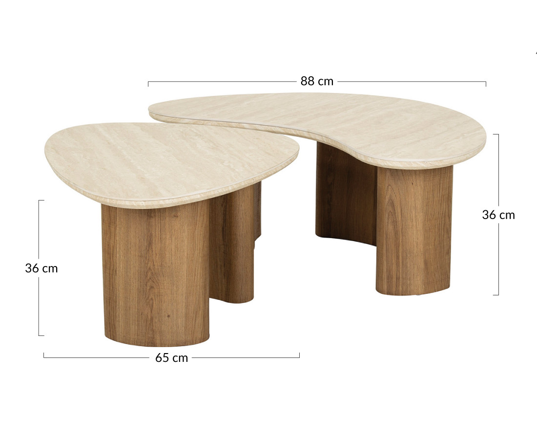 Lot de 2 tables basses bois 88 et 65 cm Mohea