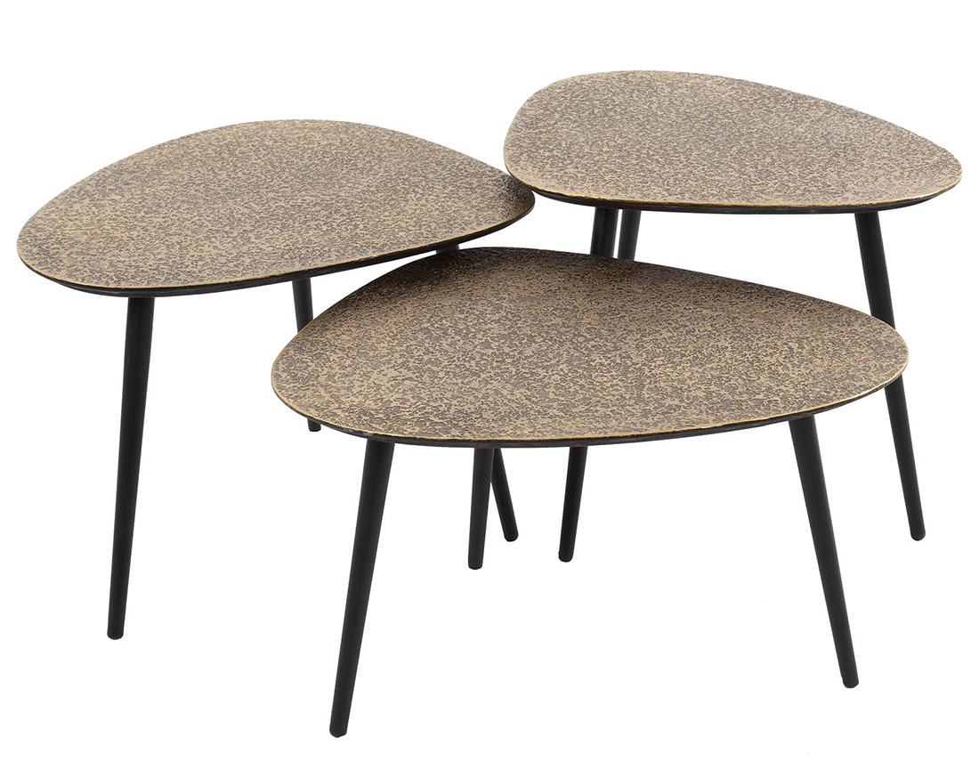 Lot de 3 tables basses doré et noir 54 cm Kahoni
