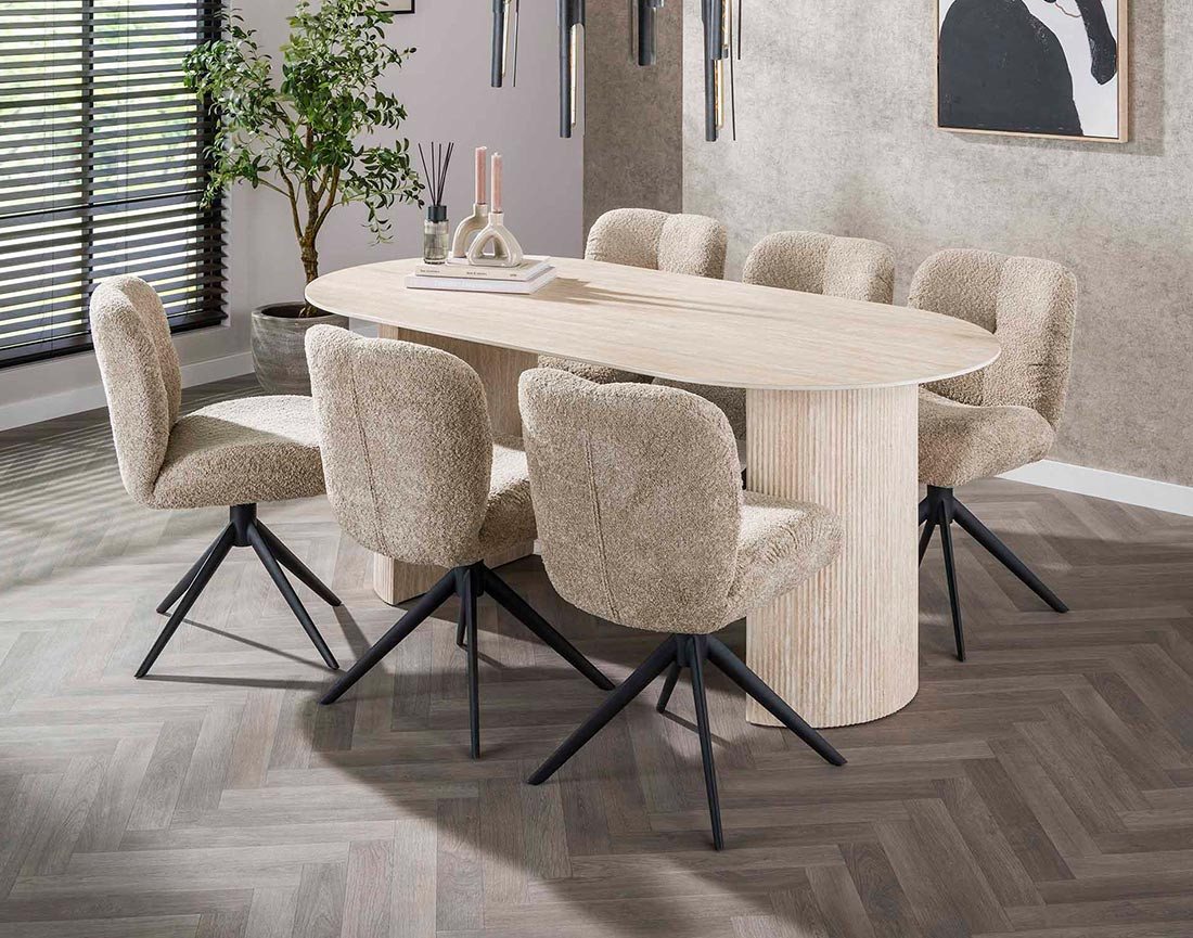 Table à manger bois effet travertin 6 personnes Maeva