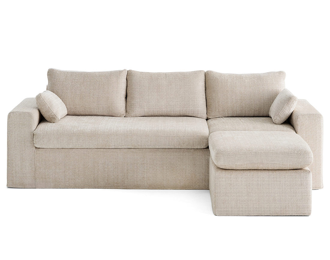 Housses en velours texturé pour canapé d'angle 3 places et 1 pouf Calgary