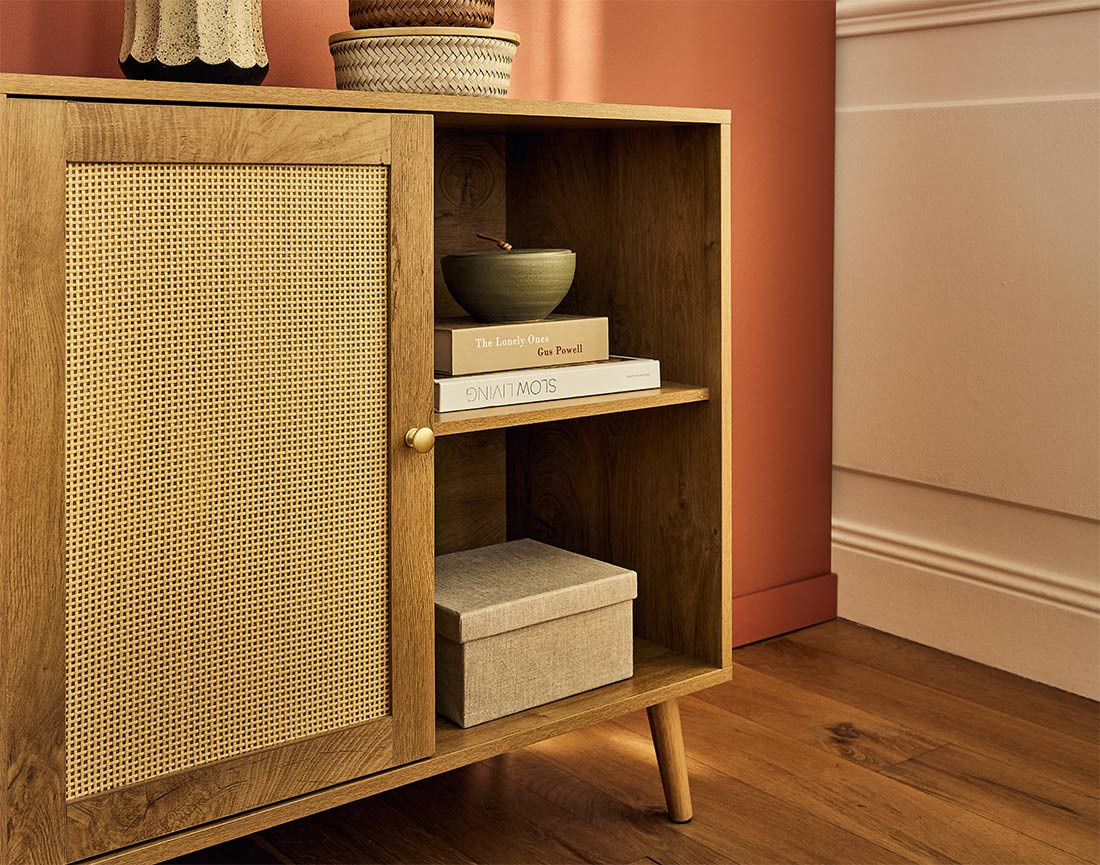 Buffet haut bois et cannage 2 niches et 1 porte 80 cm Goto