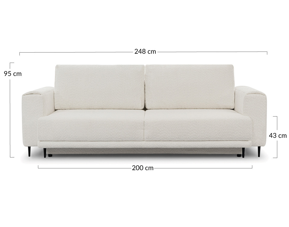 Canapé droit 3 places convertible avec coffre en tissu bouclette Maddie