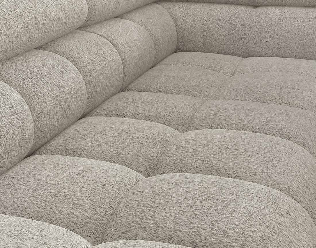 Canapé d'angle droit 5 places convertible avec coffre et têtières réglables en tissu bouclette Elisa