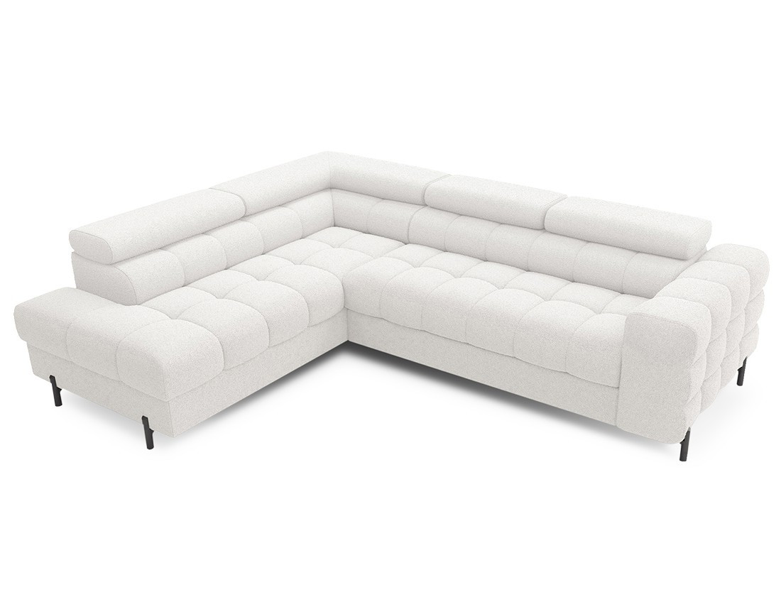 Canapé d'angle gauche 5 places convertible avec coffre et têtières réglables en tissu bouclette Elisa