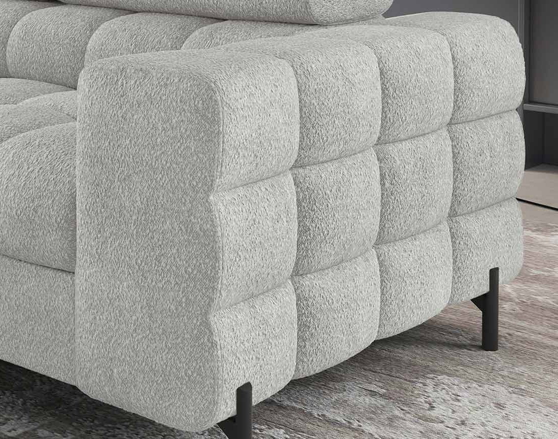 Canapé d'angle gauche 5 places convertible avec coffre et têtières réglables en tissu bouclette Elisa