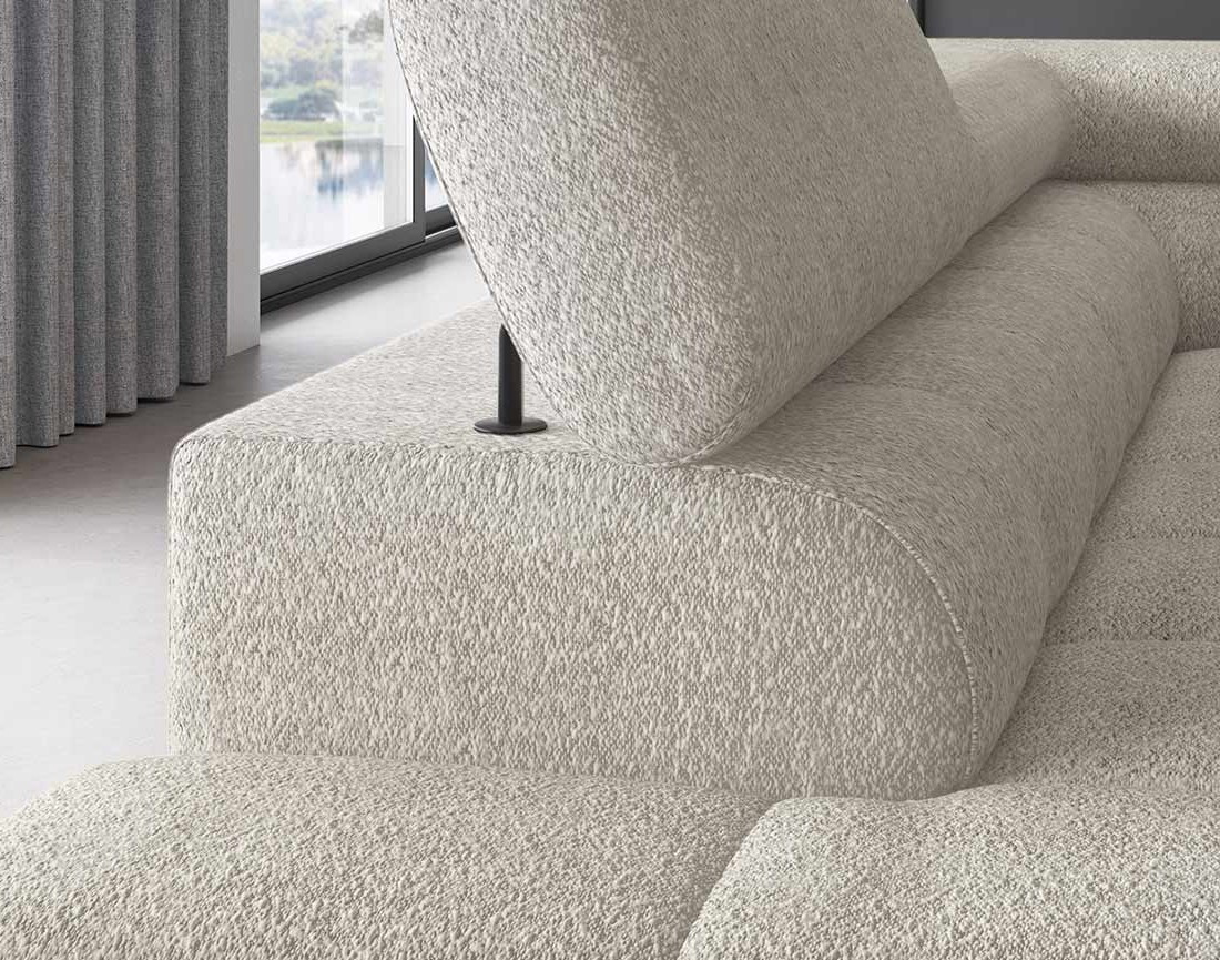 Canapé d'angle gauche 5 places convertible avec coffre et têtières réglables en tissu bouclette Elisa