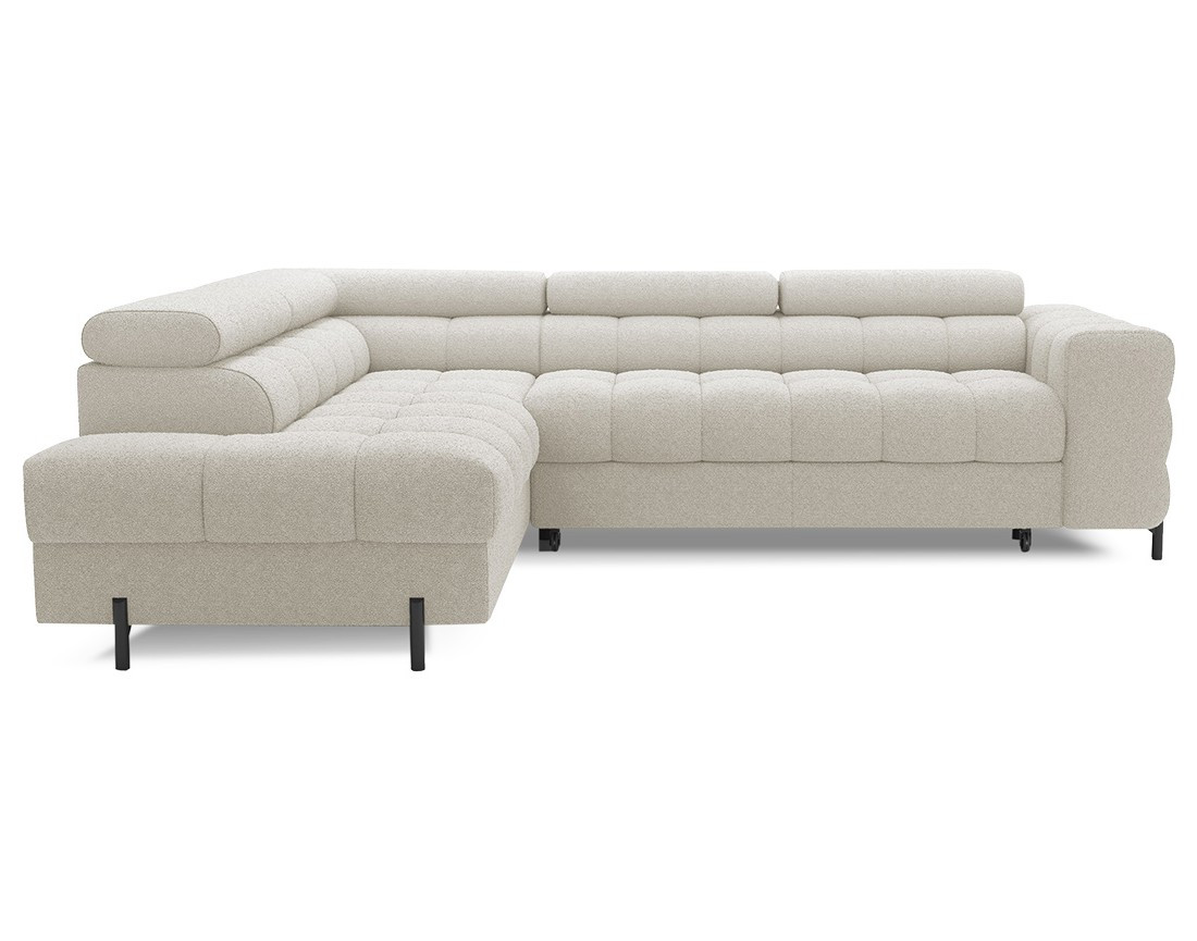 Canapé d'angle gauche 5 places convertible avec coffre et têtières réglables en tissu bouclette Elisa