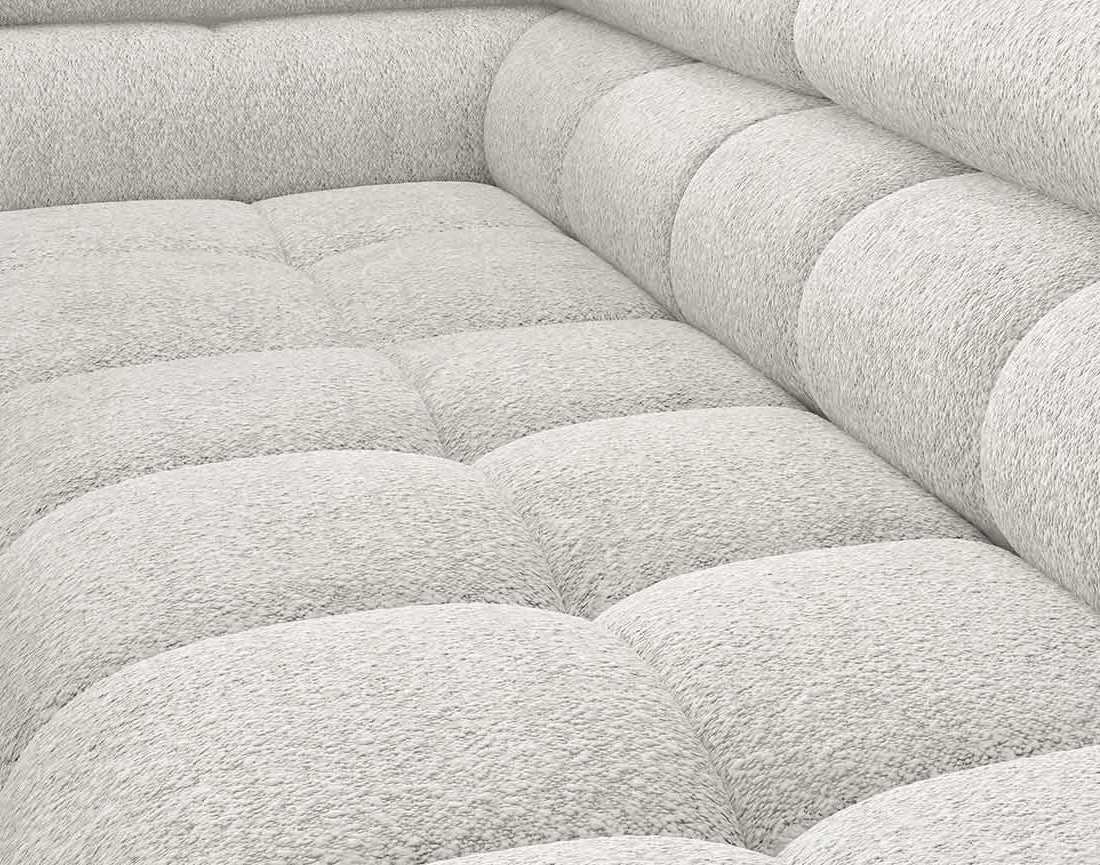 Canapé d'angle gauche 5 places convertible avec coffre et têtières réglables en tissu bouclette Elisa