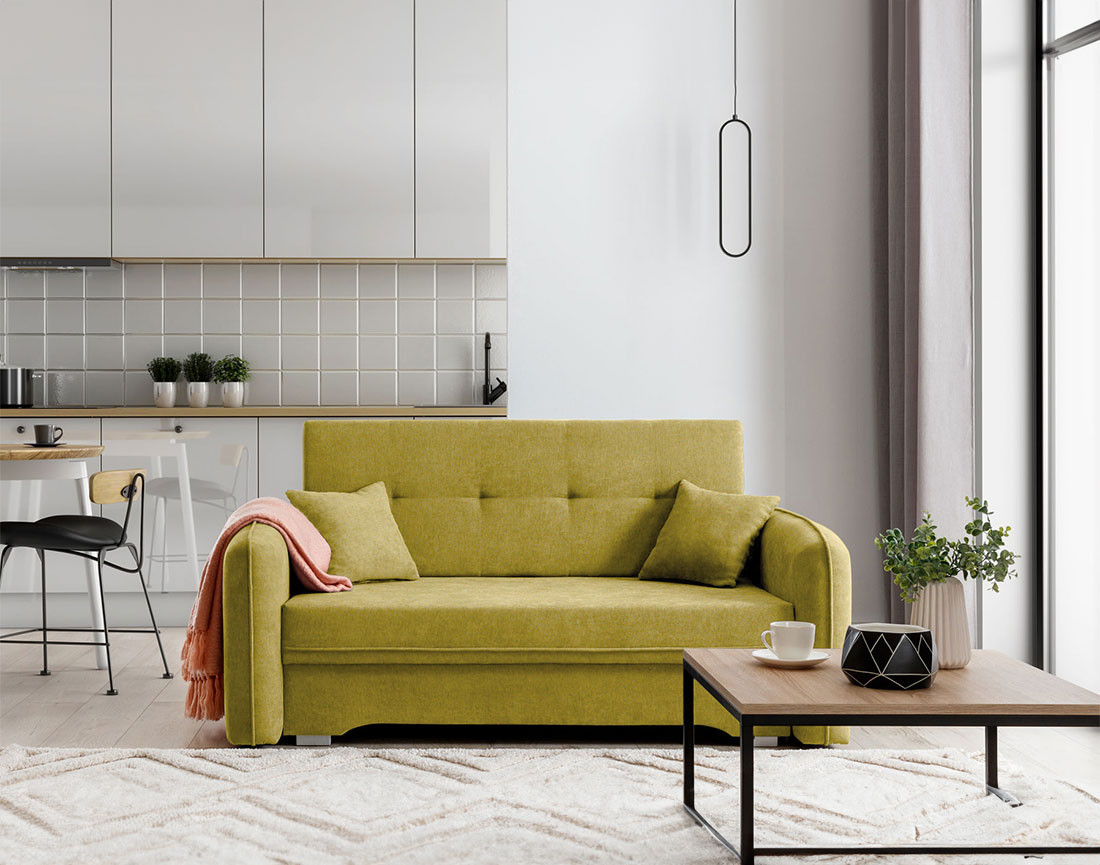 Canapé droit 3 places convertible avec coffre en velours Michelle