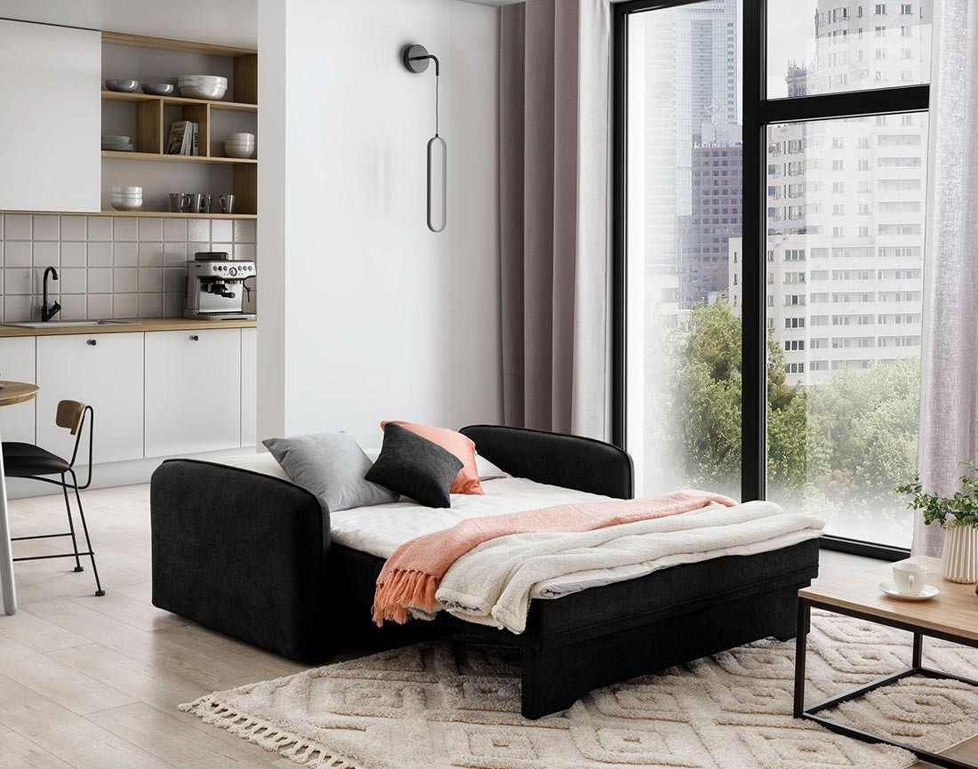 Canapé droit 3 places convertible avec coffre en velours Michelle