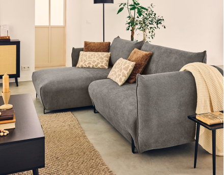 Canapé d'angle gauche 4 places convertible avec coffre en tissu Gianni