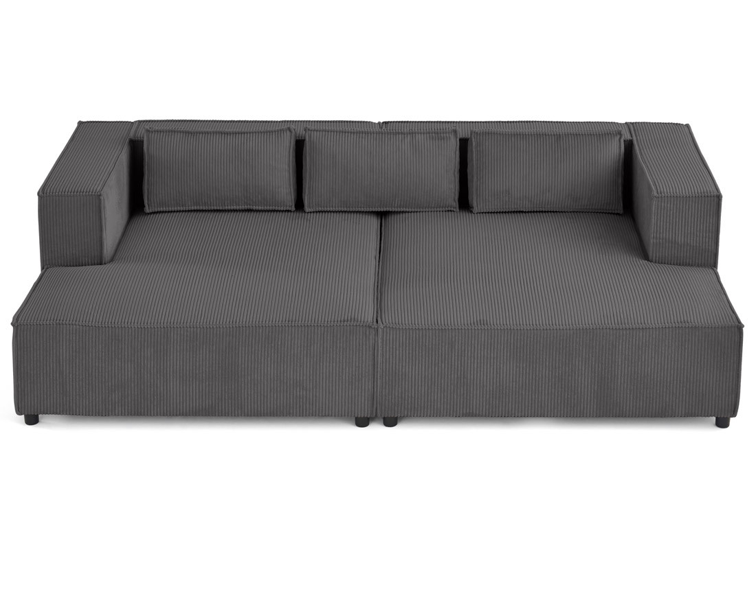 Canapé droit 3 places avec double méridienne - assise profonde - en velours côtelé Stella