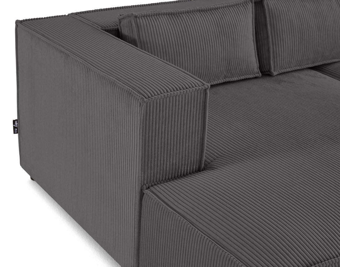 Canapé droit 3 places avec double méridienne - assise profonde - en velours côtelé Stella