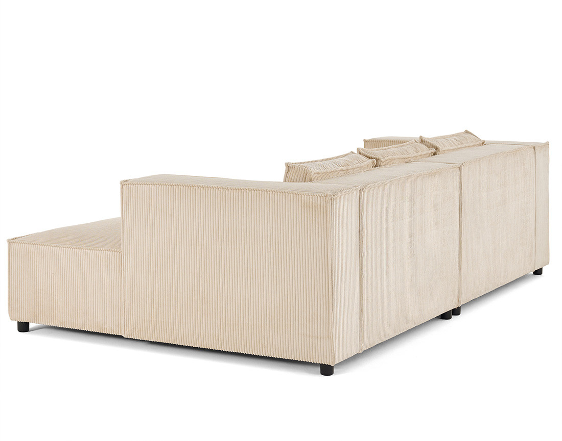 Canapé droit 3 places avec double méridienne - assise profonde - en velours côtelé Stella