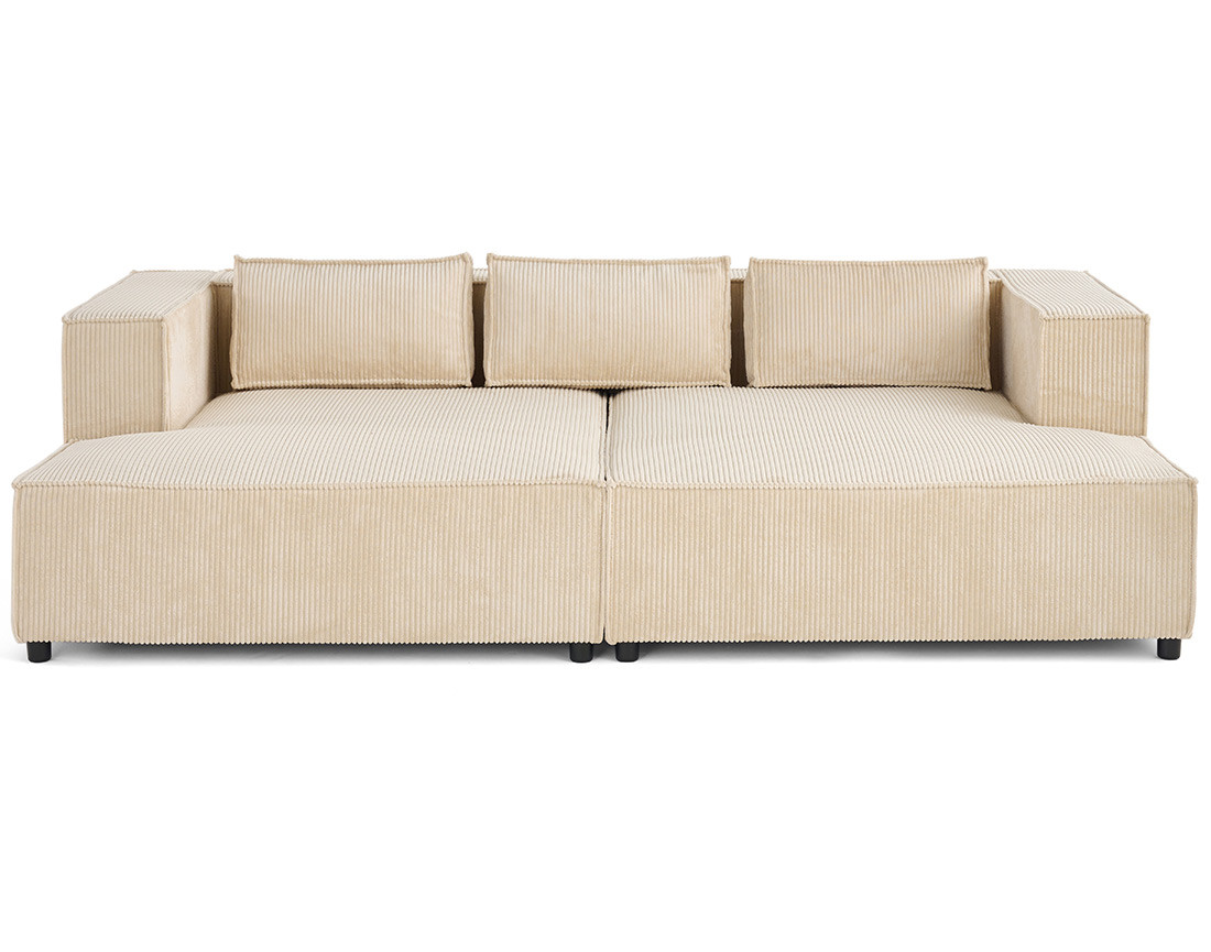 Canapé droit 3 places avec double méridienne - assise profonde - en velours côtelé Stella