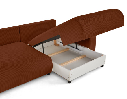 Canapé d'angle réversible 4 places convertible avec deux coffres en velours côtelé Pivoine