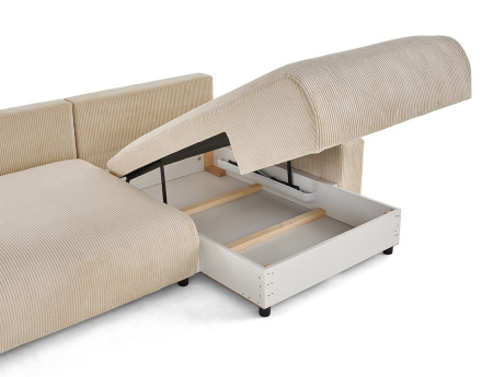 Canapé d'angle réversible 4 places convertible avec deux coffres en velours côtelé Pivoine