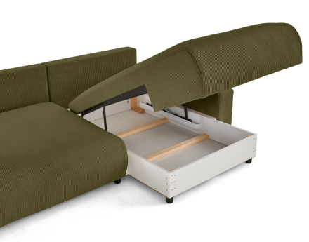 Canapé d'angle réversible 4 places convertible avec deux coffres en velours côtelé Pivoine