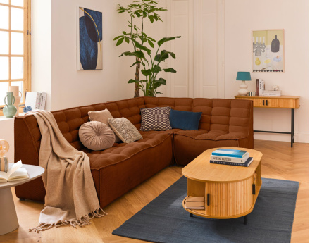 Canapé modulable d'angle réversible 4 places en velours texturé Ellie