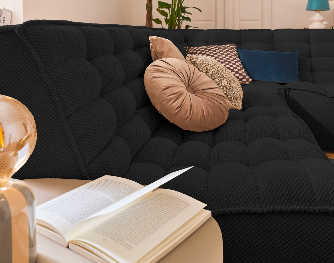 Canapé modulable d'angle réversible 4 places en velours texturé Ellie