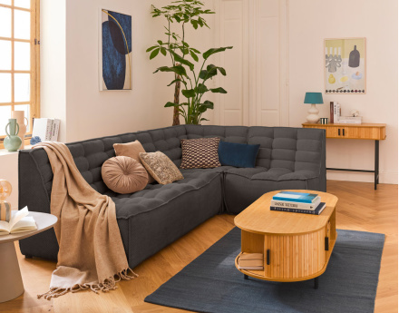 Canapé modulable d'angle réversible 4 places en velours texturé Ellie