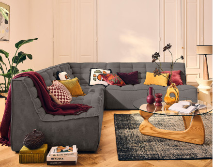 Canapé modulable d'angle réversible 5 places en velours texturé Ellie