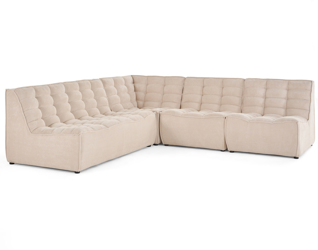 Canapé modulable d'angle réversible 5 places en velours texturé Ellie