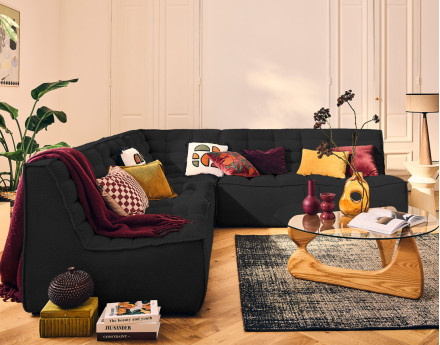 Canapé modulable d'angle réversible 5 places en velours texturé Ellie