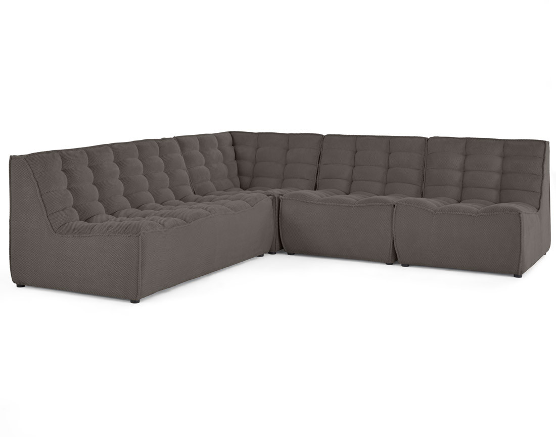 Canapé modulable d'angle réversible 5 places en velours texturé Ellie