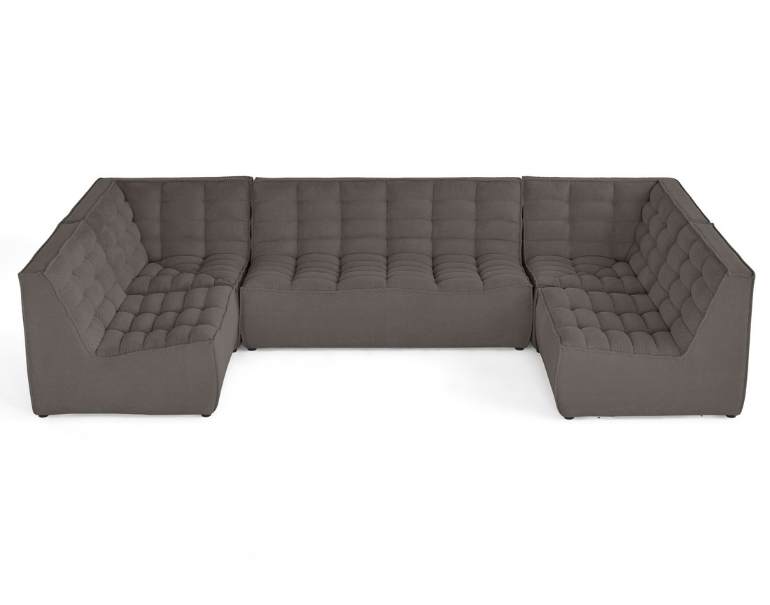 Canapé modulable panoramique 7 places en velours texturé Ellie