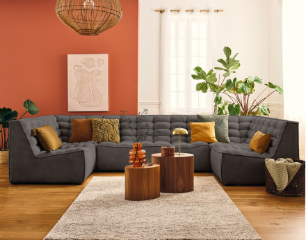 Canapé modulable panoramique 7 places en velours texturé Ellie