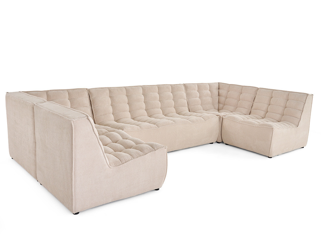 Canapé modulable panoramique 7 places en velours texturé Ellie