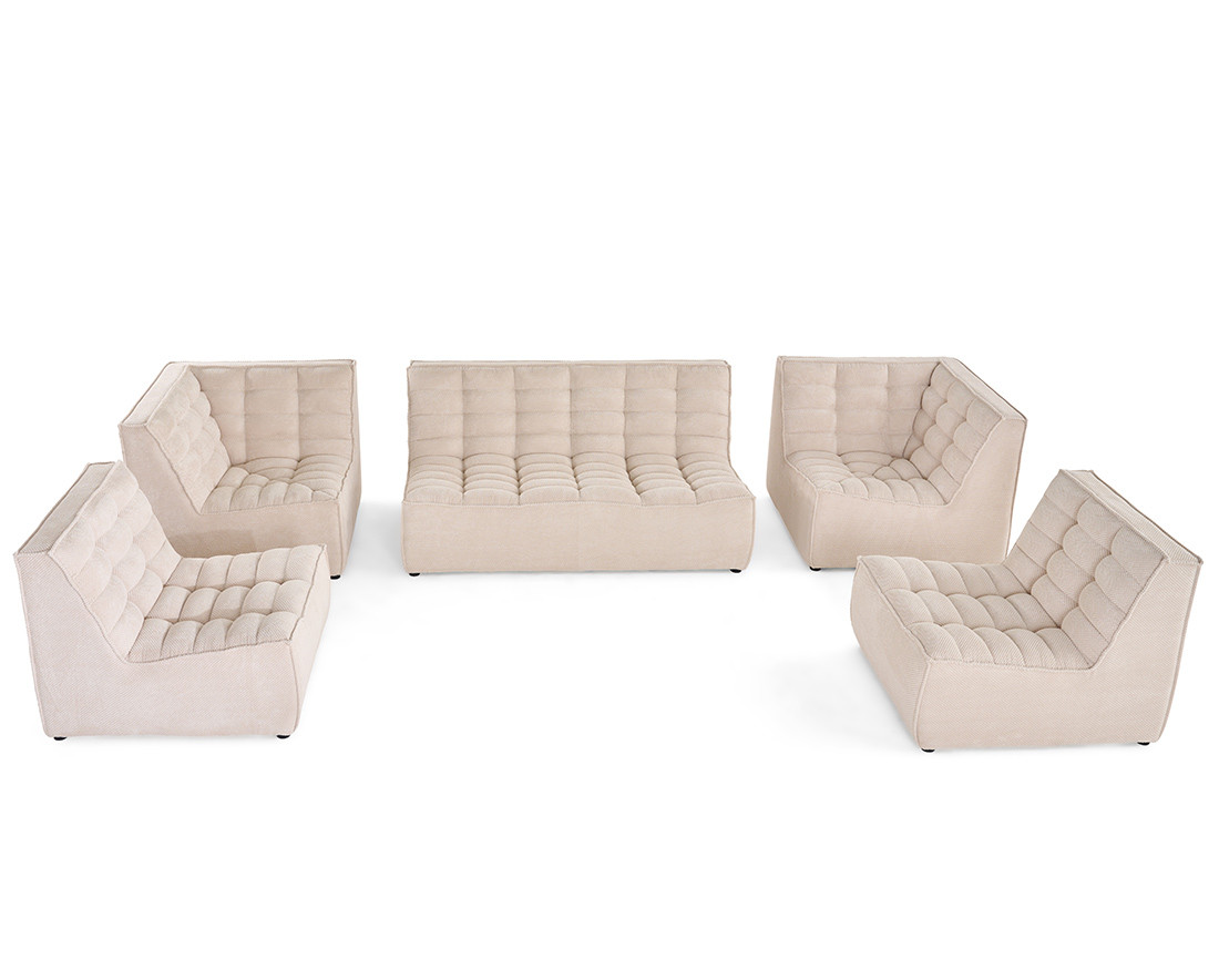 Canapé modulable panoramique 7 places en velours texturé Ellie