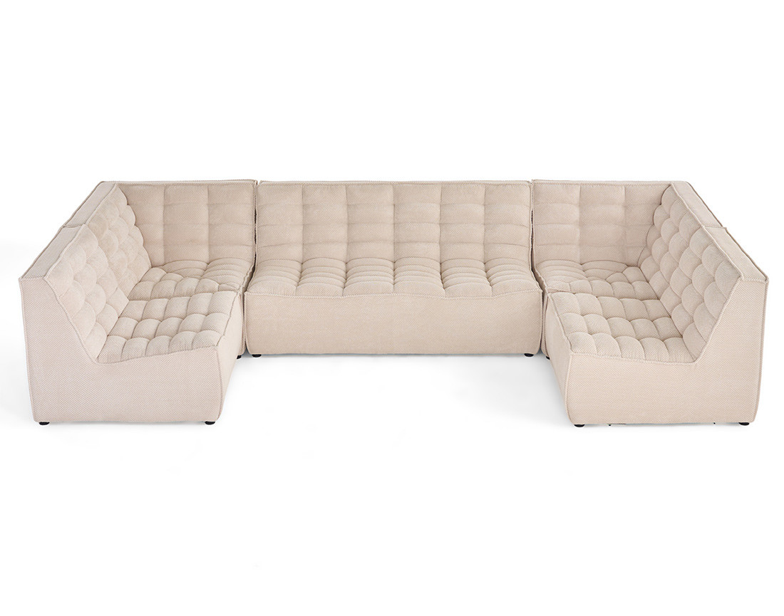 Canapé modulable panoramique 7 places en velours texturé Ellie