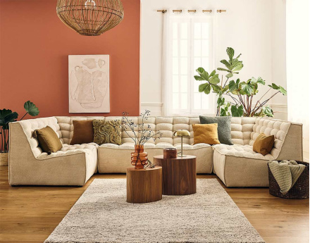 Canapé modulable panoramique 7 places en velours texturé Ellie