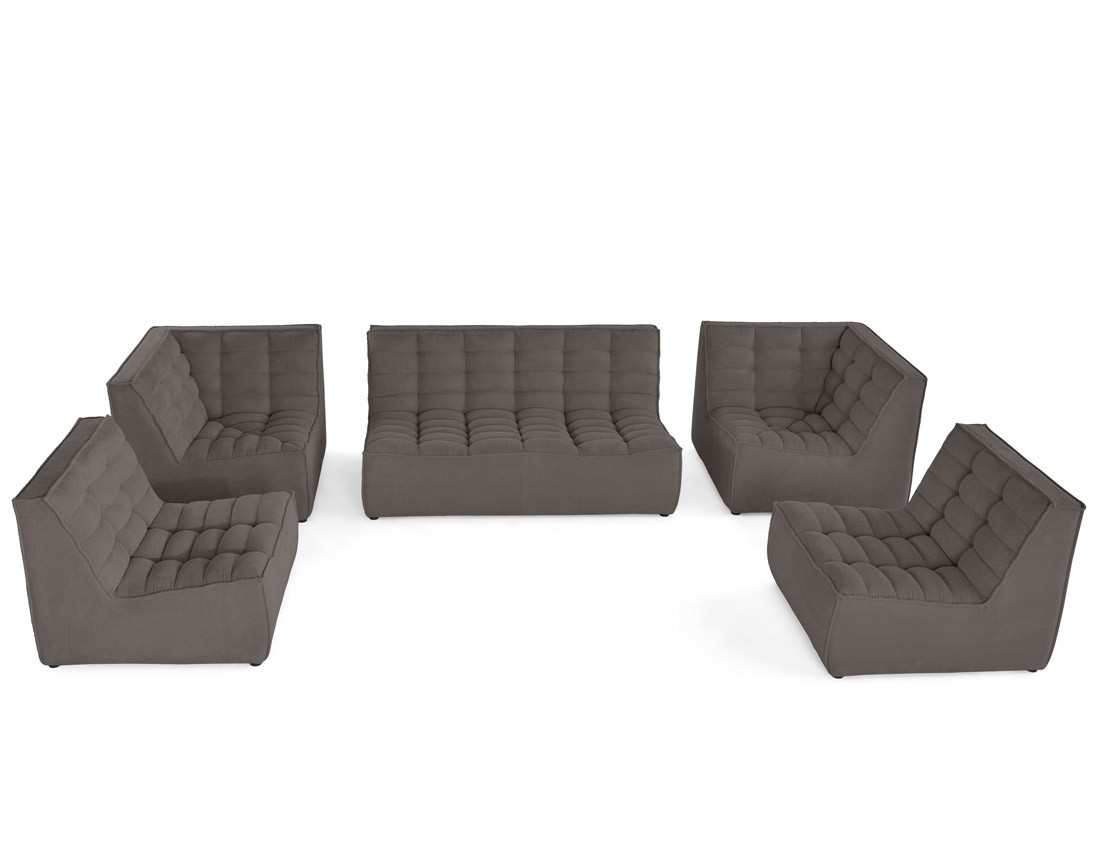 Canapé modulable panoramique 7 places en velours texturé Ellie