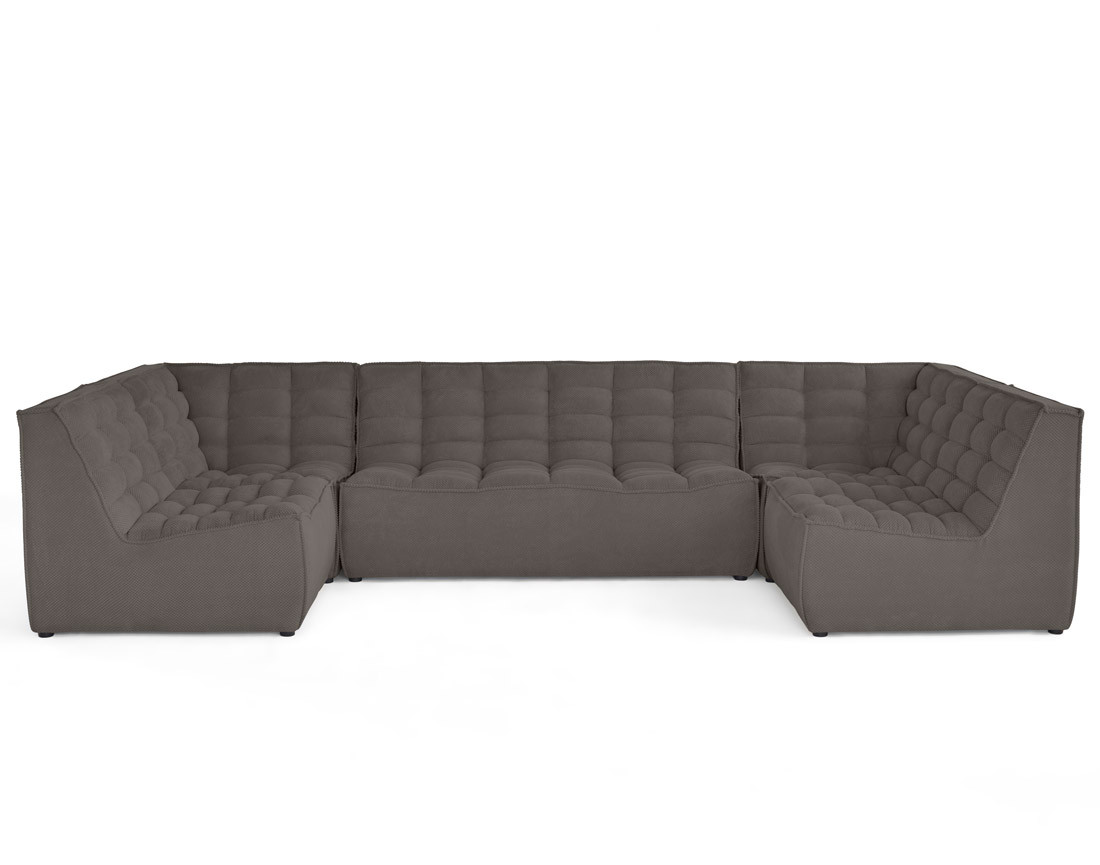 Canapé modulable panoramique 7 places en velours texturé Ellie