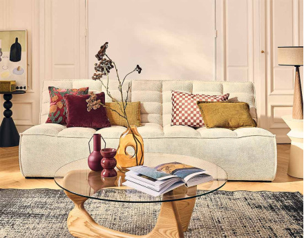 Module d'assise sans accoudoirs 3 places en velours texturé Ellie