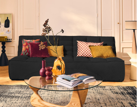 Module d'assise sans accoudoirs 3 places en velours texturé Ellie