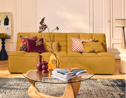 Module d'assise sans accoudoirs 3 places en velours texturé Ellie