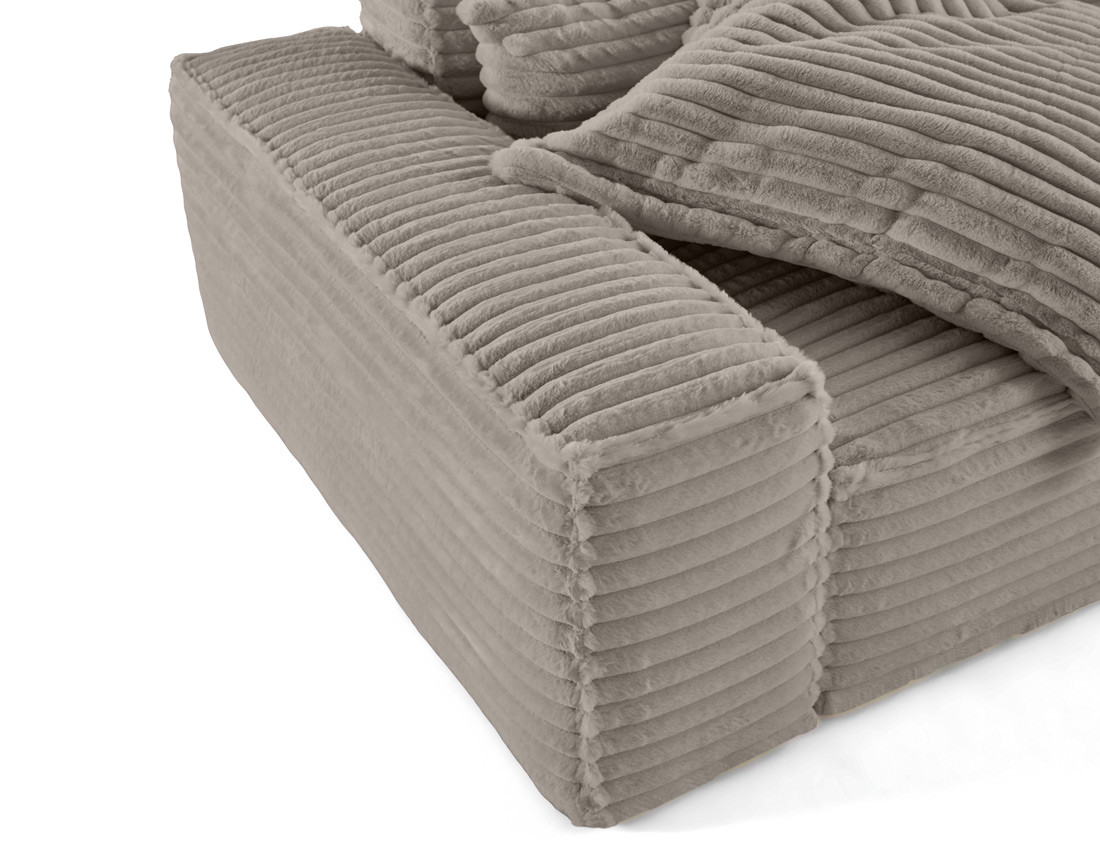 Canapé droit 3 places avec double méridienne en fausse fourrure côtelée Richie