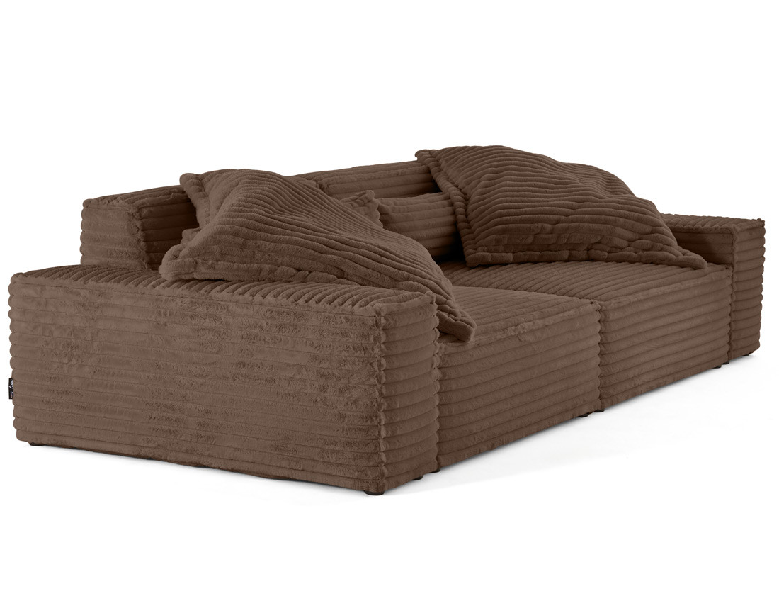 Canapé droit 3 places avec double méridienne en fausse fourrure côtelée Richie