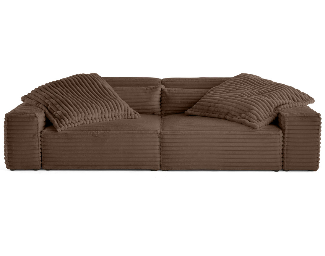 Canapé droit 3 places avec double méridienne en fausse fourrure côtelée Richie