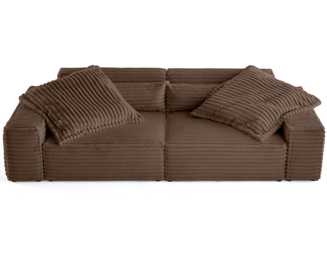 Canapé droit 3 places avec double méridienne en fausse fourrure côtelée Richie