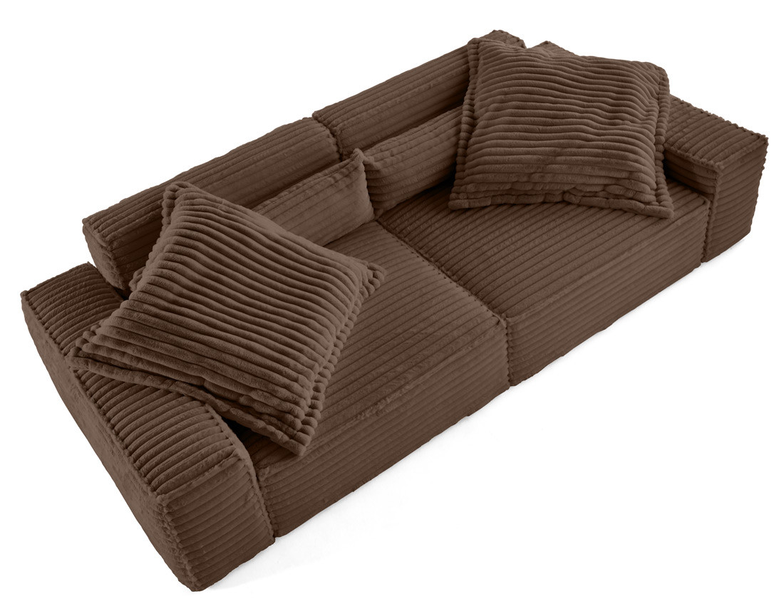 Canapé droit 3 places avec double méridienne en fausse fourrure côtelée Richie