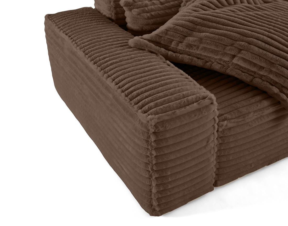 Canapé droit 3 places avec double méridienne en fausse fourrure côtelée Richie