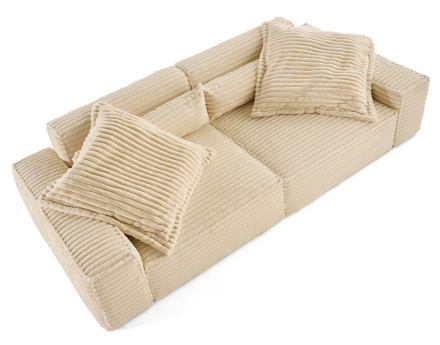 Canapé droit 3 places avec double méridienne en fausse fourrure côtelée Richie